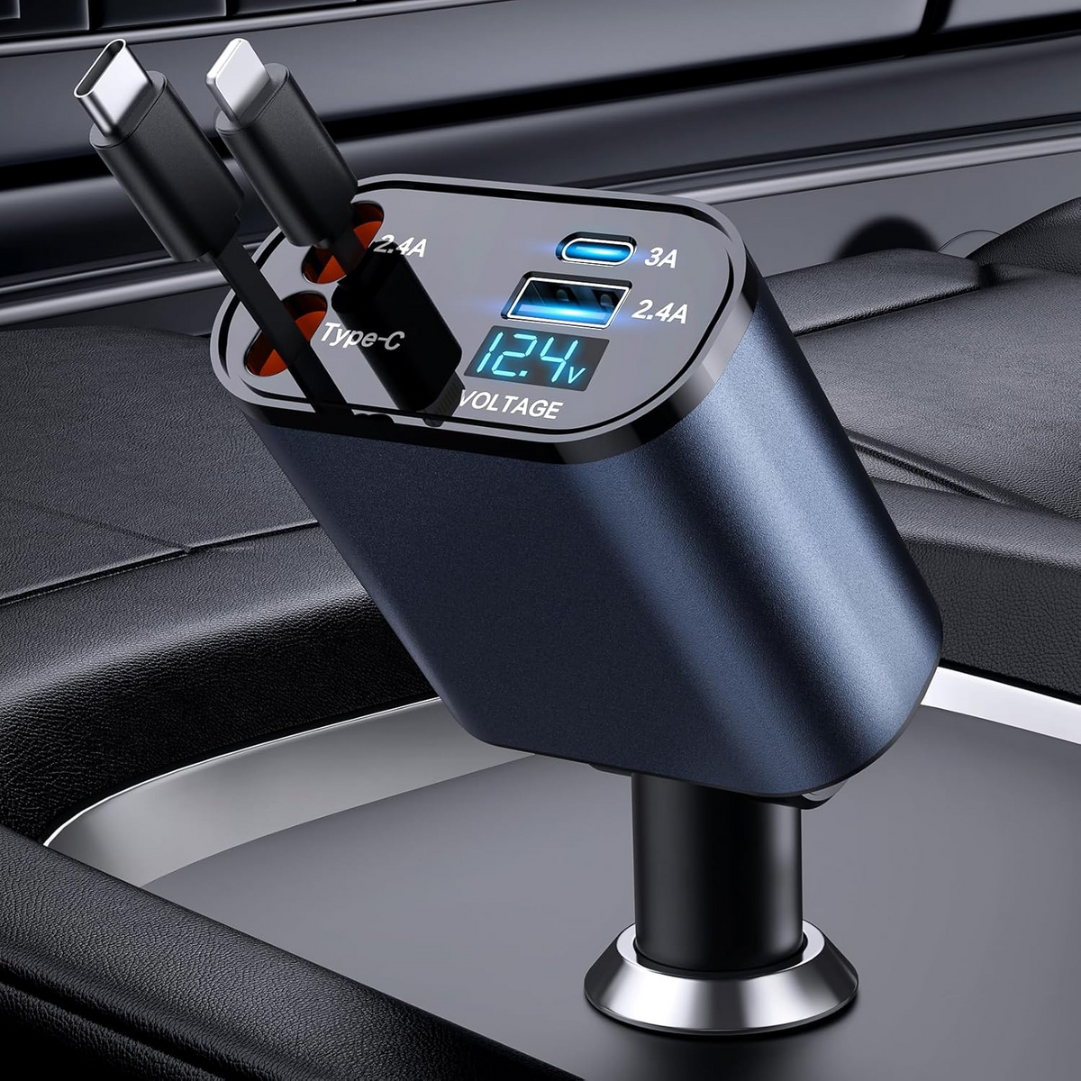 4-in-1 Retractable Fast Car Charger 120W with USB-C – product image 4