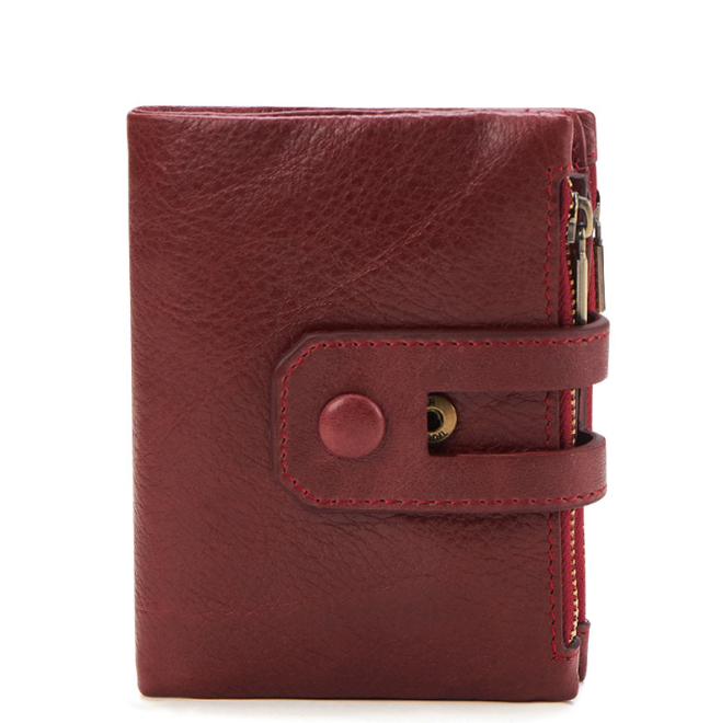 Fashionable RFID Genuine Leather Wallet with Zippered Pockets