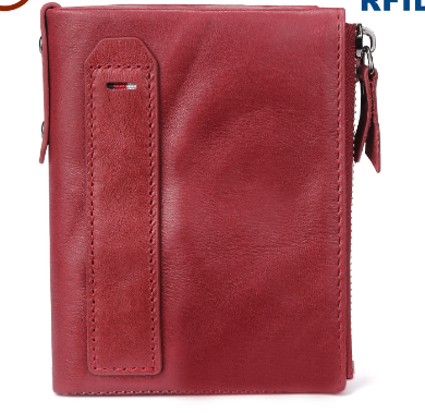 Fashionable RFID Genuine Leather Wallet with Zippered Pockets
