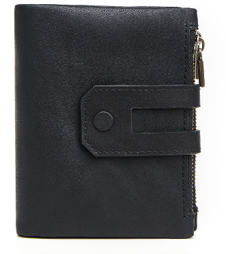 Fashionable RFID Genuine Leather Wallet with Zippered Pockets
