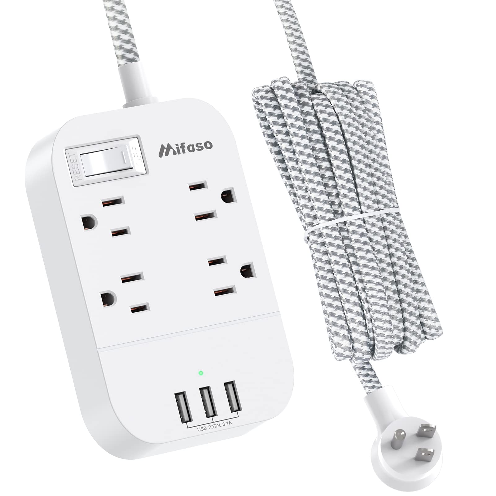 Dorm Room Essentials Extension Cord 5FT Power Strip with USB Ports Flat Plug Wall Mountable Overload Protection Home Office Supplies