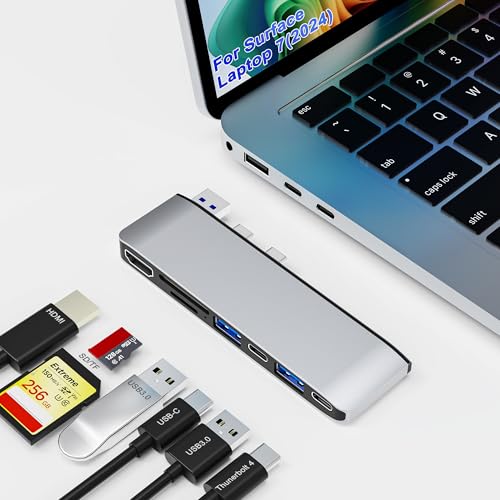 Surface Laptop 7 USB Hub Docking Station Surface Laptop 2024 Accessories with 4K HDMI USB-C Thunerbolt 4 (8K Display+40G Data+100W Charging) 2 USB 3.0 USB-C SD/TF hub for Surface Laptop 7 (2024)