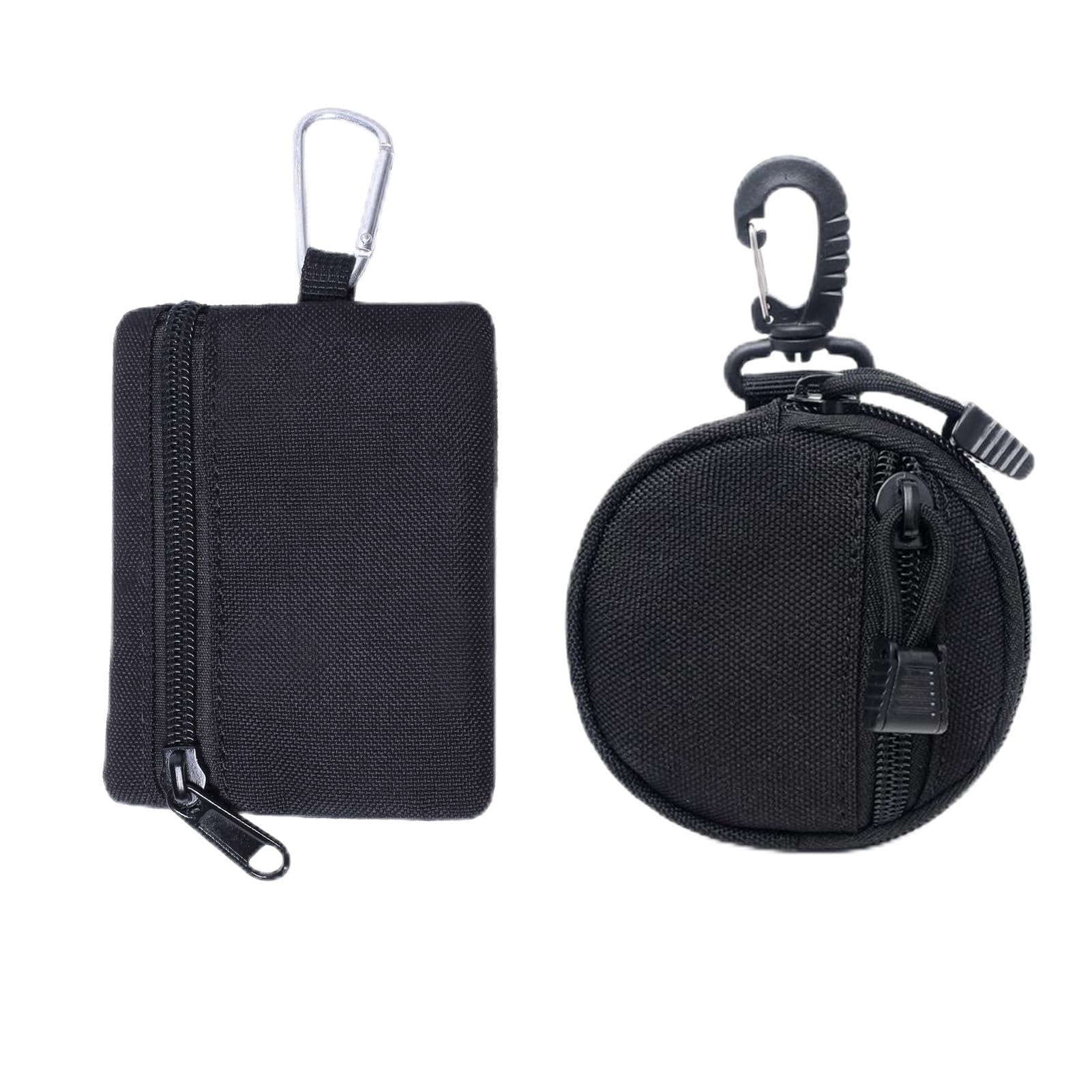 E-Tree 2 Pack Mini Pouch Case for Phone Charger Airpods Cables Earphones Cards Keys Keychain Super Small Accessories Storage Organizer Tech Bag Coin Purse Wallet Tactical Zipper Pocket (Black)