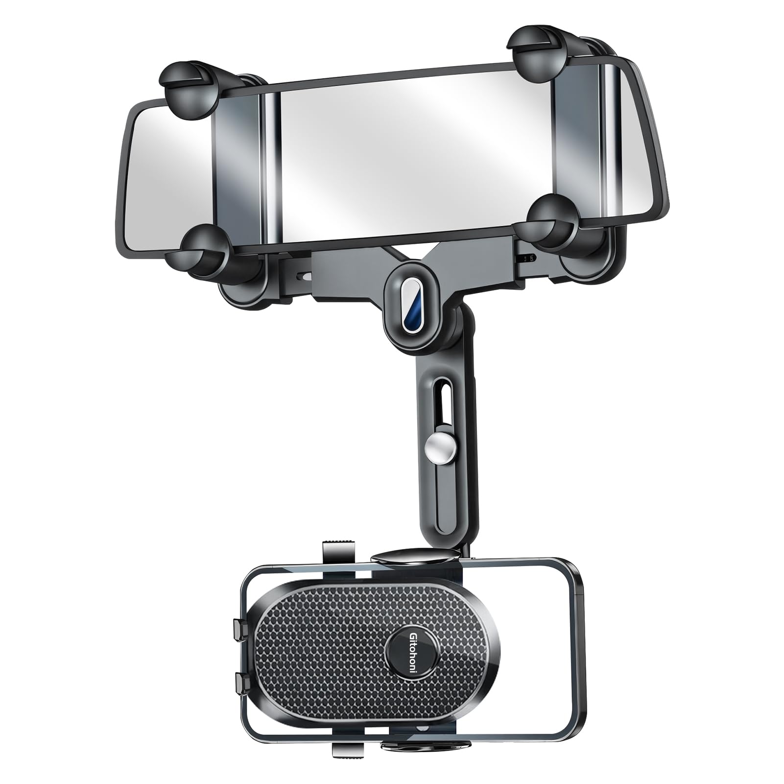 Gitohoni Rearview Mirror Phone Holder for Car - 360° Rotating and Retractable Mobile Phone Mount for Cars Rear View Mirrors Adjustable GPS Holders for Auto Visor